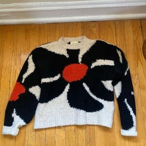 Paloma Wool Black White Sweater with Red Floral Motif